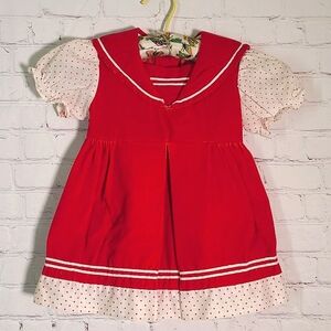 Vintage 90s USA Made Red Polka Dots Collared Christmas Dress Little Girls Size 4